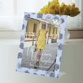 Lichtblauwe Rozen Bruiloft Feest Foto Welkom Reclamebord Met Voetstuk