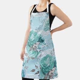 Lichtblauwe Rozen kanten luxe Schort