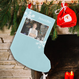 Lichtblauwe Rustieke Sneeuwvlok Aangepaste Foto  Kleine Kerstsok