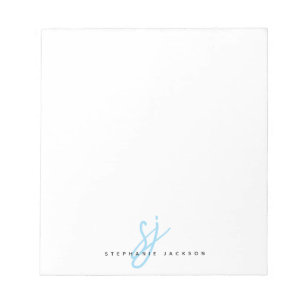 Lichtblauwe Script Monogram Beginletters Notitieblok