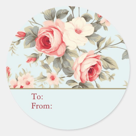 Lichtblauwe Shabby Chic Roze Gepersonaliseerde Naa Ronde Sticker (Voorkant)
