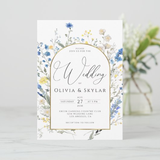 Lichtblauwe sierlijke bloemen QR-code alles in 1 b Kaart (Staand voorkant)