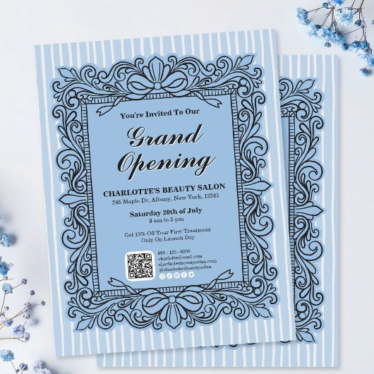 Lichtblauwe Sierlijke Strikframe Grand Opening Fly Flyer