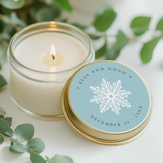 Lichtblauwe sneeuwvlok bruiloft Kerstmis Ronde Sticker