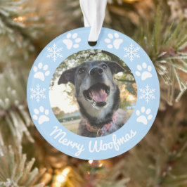 Lichtblauwe sneeuwvlok en poten hond Foto Kerstmis Ornament