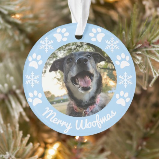 Lichtblauwe sneeuwvlok en poten hond Foto Kerstmis Ornament (Boom)
