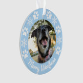 Lichtblauwe sneeuwvlok en poten hond Foto Kerstmis Ornament (voorkant)