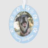 Lichtblauwe sneeuwvlok en poten hond Foto Kerstmis Ornament (voorkant)