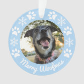 Lichtblauwe sneeuwvlok en poten hond Foto Kerstmis Ornament (voorkant)