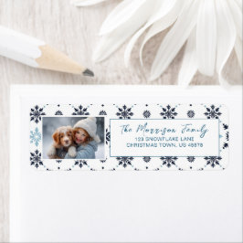 Lichtblauwe sneeuwvlok foto retouradres etiket