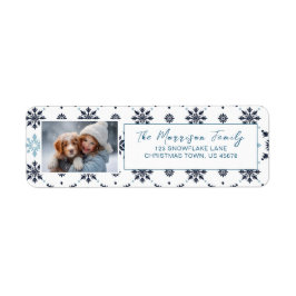 Lichtblauwe sneeuwvlok foto retouradres etiket