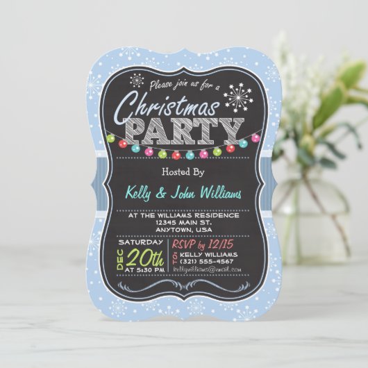 Lichtblauwe sneeuwvlok, Krijt look Kerstfeest Kaart (Staand voorkant)