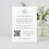 Lichtblauwe sneeuwvlok Winter Wedding QRCode Detai Informatiekaartje (Staand voorkant)
