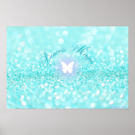 Lichtblauwe Sparkly Glitter Butterfly Princess Poster