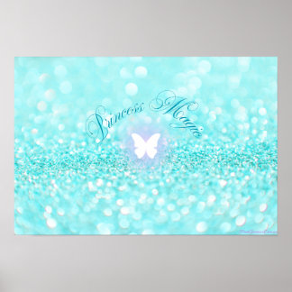 Lichtblauwe Sparkly Glitter Butterfly Princess Poster