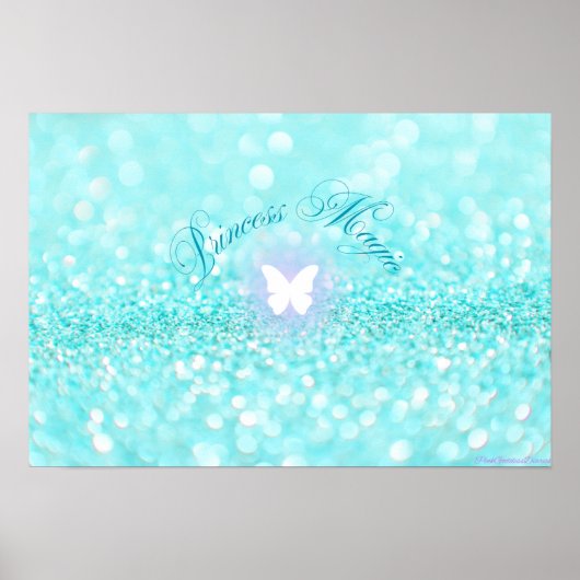 Lichtblauwe Sparkly Glitter Butterfly Princess Poster (Voorkant)