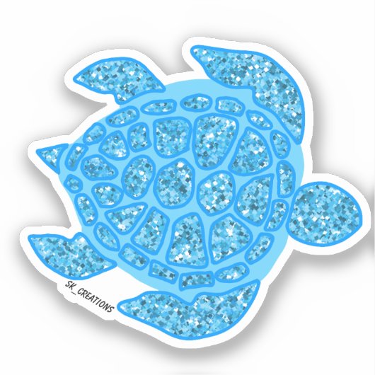 Lichtblauwe Sparkly Turtle Sticker (Voorkant)