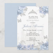 Lichtblauwe sprookjesachtige Quinceanera uitnodigi Kaart (Voorkant / Achterkant)