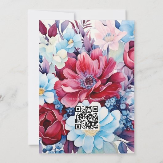 Lichtblauwe, Stofblauwe en Bourgondische Bloemige  Kaart (Achterkant)