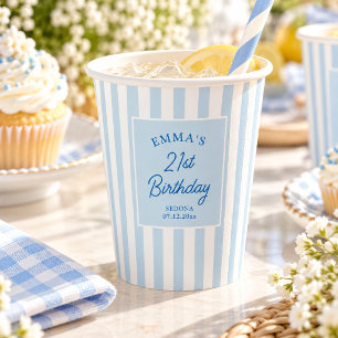Lichtblauwe Streep 21e Verjaardag Coastal Chic Papieren Bekers