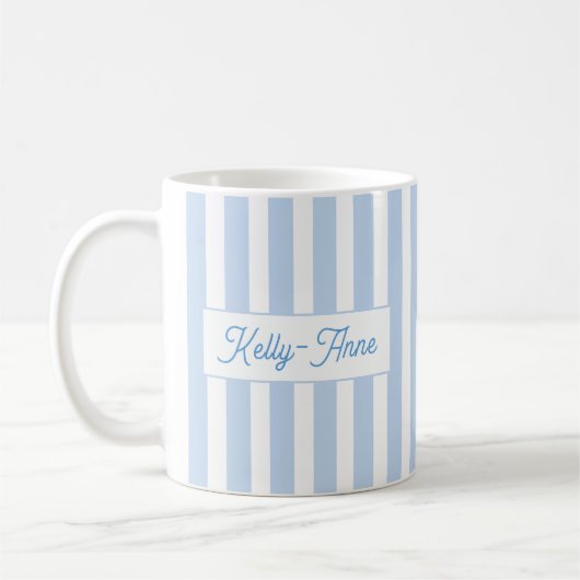 Lichtblauwe Streep Monogram Koffiemok (Links)