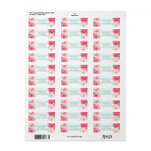 Lichtblauwe streep Roze Bloemen retour adres label (Full Sheet)