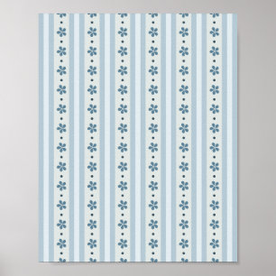 Lichtblauwe Strepen En Bloemen Poster