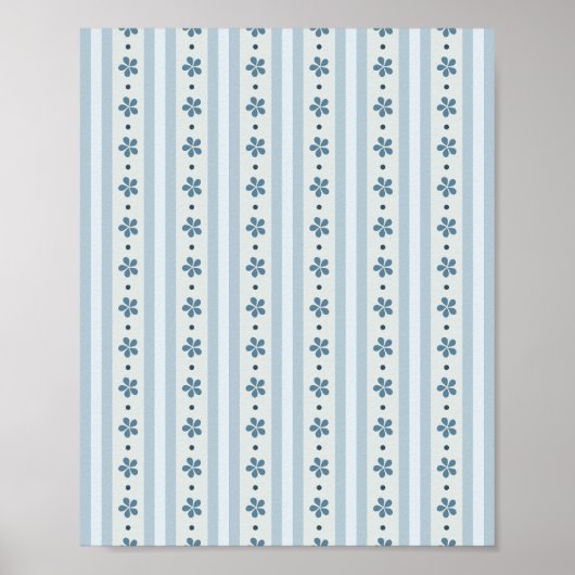 Lichtblauwe Strepen En Bloemen Poster (Voorkant)