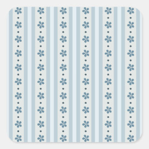 Lichtblauwe Strepen En Bloemen Vierkante Sticker