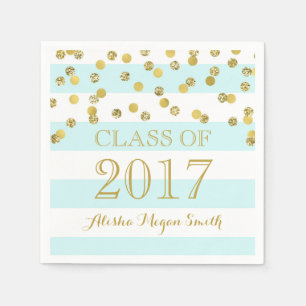 Lichtblauwe strepen Gouden Confetti 2017 Afstudere Servetten