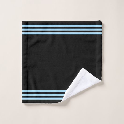 Lichtblauwe strepen op zwarte doekset bad handdoek (Wasdoekje)