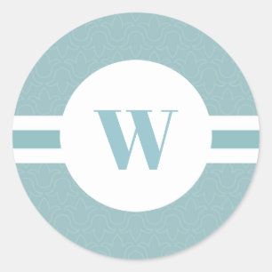Lichtblauwe strepen rond lijst monogram ronde sticker