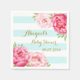 Lichtblauwe strepen Roze Bloemen Baby showers serv Servetten