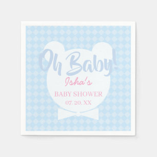 Lichtblauwe strikdas beer baby shower papieren ser servet