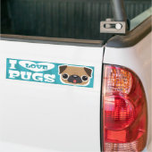 Lichtblauwe Teal I LOVE PUGS bumpersticker (Op Truck)