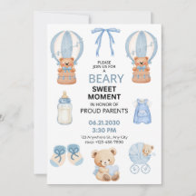 LICHTBLAUWE Teddybeer baby shower 5x7 vlak