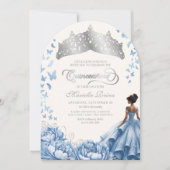 Lichtblauwe Tiara vlinders bloemen Quinceanera Kaart (Voorkant)