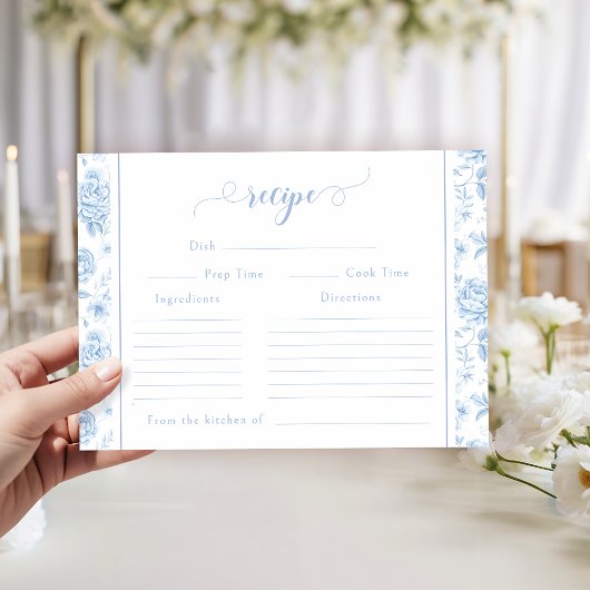 Lichtblauwe toile bloem bruiloft recept kaart
