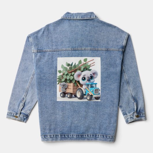 Lichtblauwe tractor met Koala Baby Denim Jacket (Achterkant)