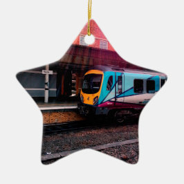 Lichtblauwe trein keramisch ornament