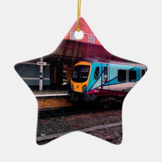 Lichtblauwe trein keramisch ornament (Voorkant)