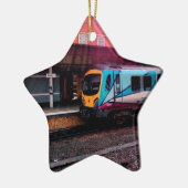 Lichtblauwe trein keramisch ornament (Links)