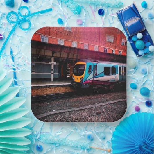 Lichtblauwe trein papieren bordje (Feest)