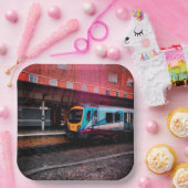 Lichtblauwe trein papieren bordje (Feest)