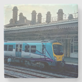 Lichtblauwe trein stenen onderzetter