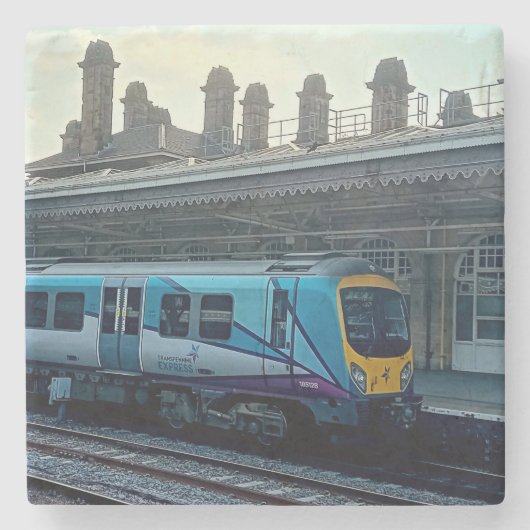 Lichtblauwe trein stenen onderzetter (Voorkant)