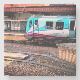 Lichtblauwe trein stenen onderzetter