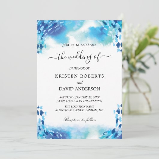 lichtblauwe trouwuitnodiging kaart (Staand voorkant)