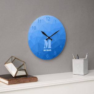 Lichtblauwe verloopgeometrie Mesh-patroon Monogram Grote Klok
