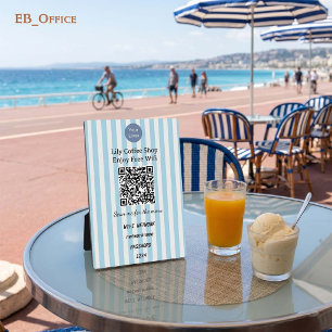 Lichtblauwe Verticale Strepen QR Code Wifi Voetstu Fotoplaat